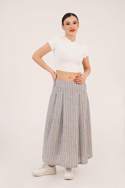 Hipo Trend Fusta neagră din in, cu model în dungi