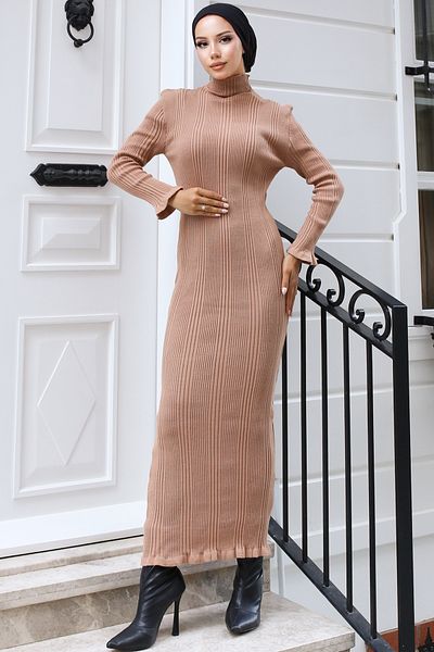 giyze Half-Thigh Ribbed Knitwear Dress Milk Brown 24216
