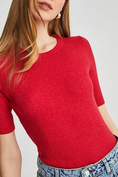 Park Karon Women's Crew Neck Short Sleeve Basic Knitwear Blouse