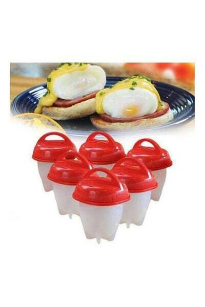 HALAMODO 6-Piece Silicone Egg Boil Cooker Set Clear/Red