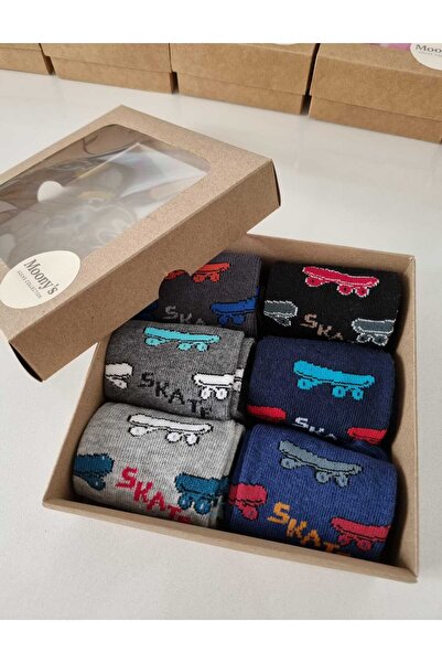 Moonys Socks Collection 6-компонентен комплект цветни момчешки чорапи с дизайн на скейтборд
