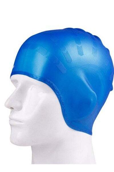 HALAMODO Pure Color Silicone Ear Protection Elastic Comfortable Swimming Cap Blue