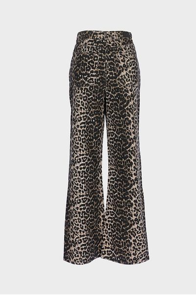 CROSS JEANS Weslie High Waist Leopard Paw Zipper Wideleg Jean Pants C 4530-226