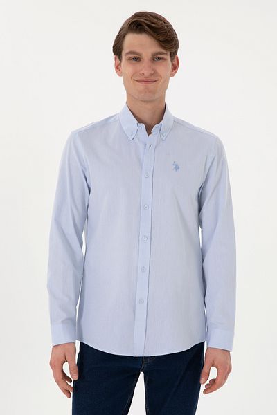 U.S. Polo Assn. Cămașă cu mânecă lungă albastru deschis pentru bărbați 50299598-VR003