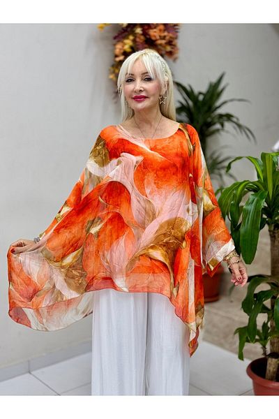 Punta Otantik Italian Silk Blouse - Orange Color