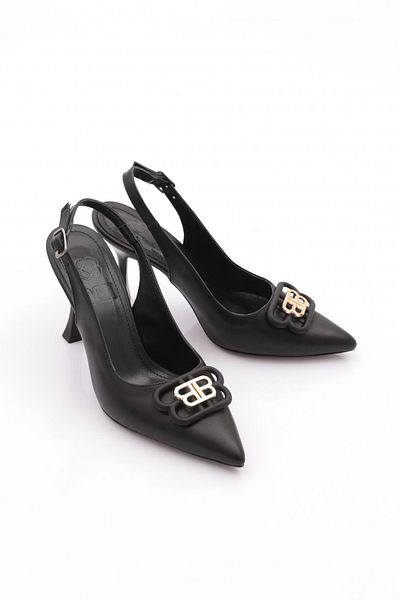 DGN Women's Pointed Toe Buckle Heeled Shoes Black 61523534