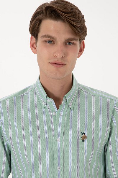 U.S. Polo Assn. Ανδρικό πράσινο μακρυμάνικο πουκάμισο 50299980 -VR054