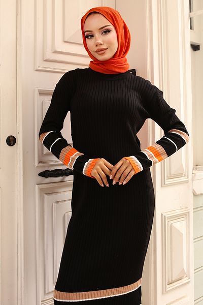 giyze Ribbed Detailed Knitwear Dress Black 24206