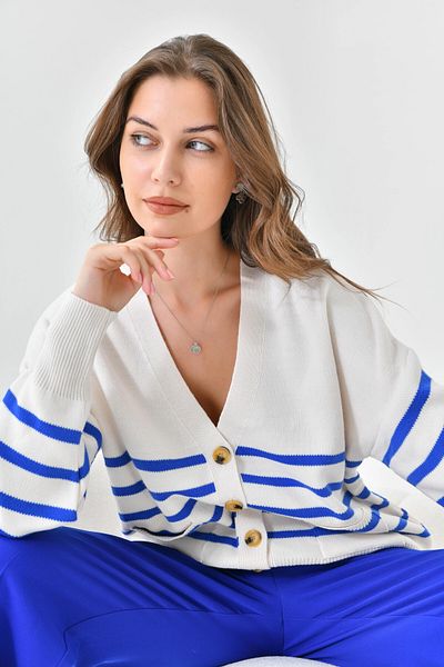 Park Karon Ζακέτα Oversize Πλεκτό με ριγέ λεπτομέρεια με κουμπιά