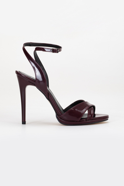 LİLLA Women's Platform Thin Heeled Burgundy Patent Leather Shoes