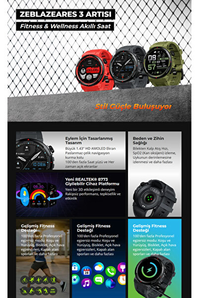 Zeblaze Ares Neo 3 Yeşil Akıllı Saat-1,43 Inç Hd Amoled Ekran- Yeni Realtek ® 8773 Giyilebilir Platform