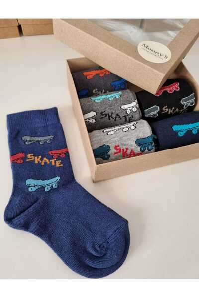 Moonys Socks Collection 6-компонентен комплект цветни момчешки чорапи с дизайн на скейтборд