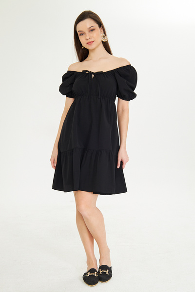 Kutaf Rochie din popelin cu adunare cu talie elastică