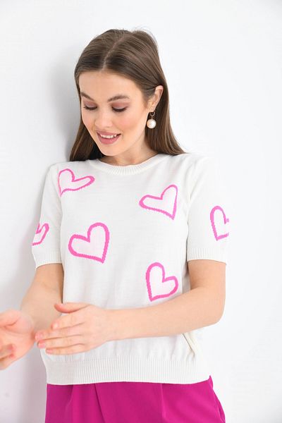 Park Karon Heart Short Sleeve White Sweater