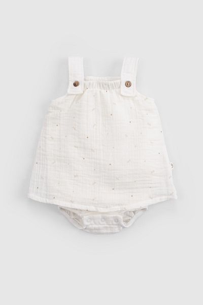 Little Gusto Organic Cotton Muslin Ecru Baby Bodysuit Dress