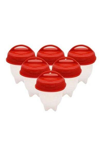 HALAMODO 6-Piece Silicone Egg Boil Cooker Set Clear/Red