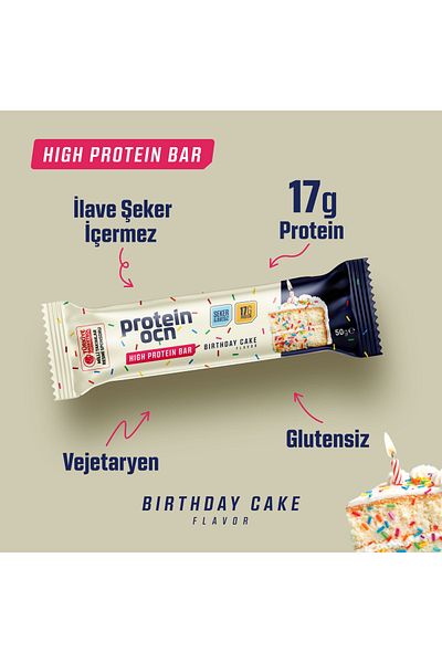 Proteinocean Birthday Cake Flavored Protein Bar - 50g X 8 Pieces