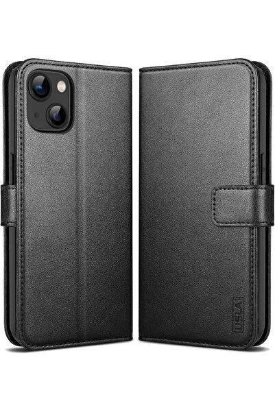 Uslai Husă pentru iPhone 13 Mini, piele TPU/PU, neagră, 5,4 inchi