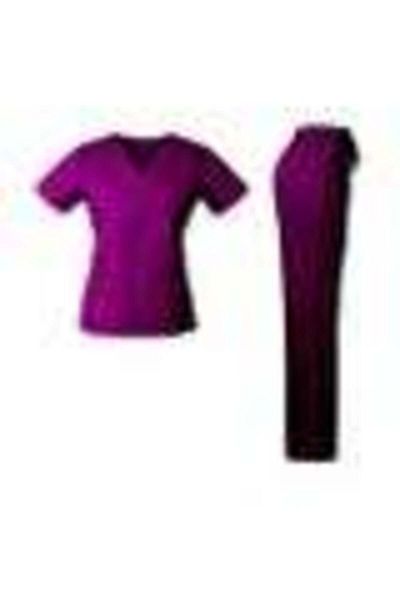 HALAMODO Women's Standard Medical Scrub Set V-Neck Top and Straight-Leg Pants with Pockets Easy-Care Elastic