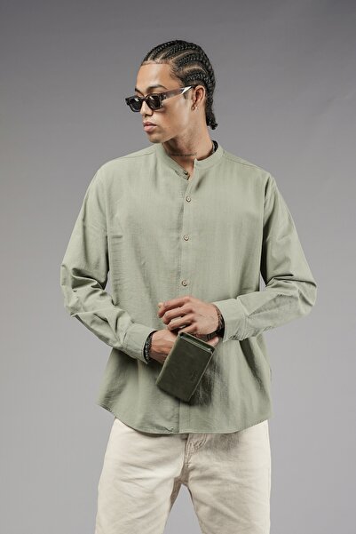 Butik TREND WE Judge Collar Βαμβακερό λινό ύφασμα κανονικό ανδρικό πουκάμισο
