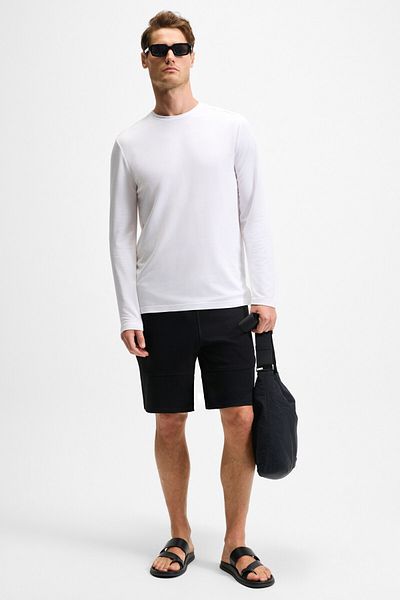 GRIMELANGE Men's Relaxed Fit Black Shorts & Bermuda with Elastic Waist Drawcord Side Zipper Pockets