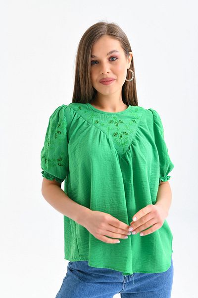 Park Karon Green Colored Collar Detailed Women's Blouse
