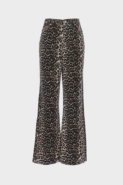 CROSS JEANS Weslie High Waist Leopard Paw Zipper Wideleg Jean Pants C 4530-226