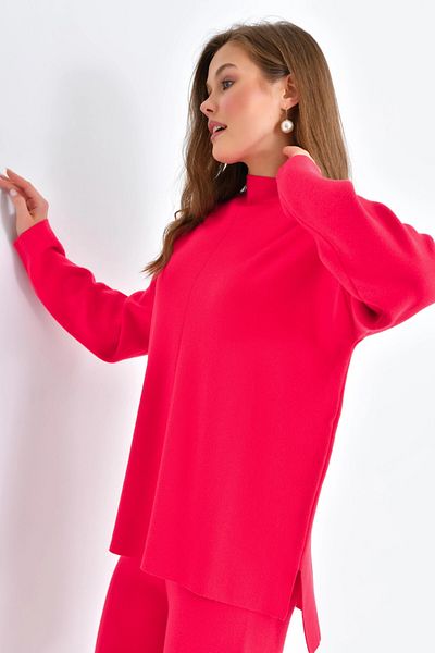 Park Karon Stand Collar Basic Red Double Knitwear Set