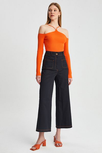 Park Karon Garni Stitched Women's Gabardine Trousers - Flare Leg, Pocket Detail