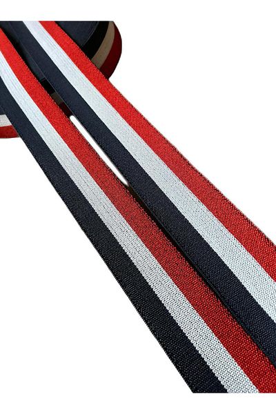 ŞENEL DAR DOKUMA 4cm red white navy blue color striped jacquard webbing elastic- flat elastic- elastic band / 1m