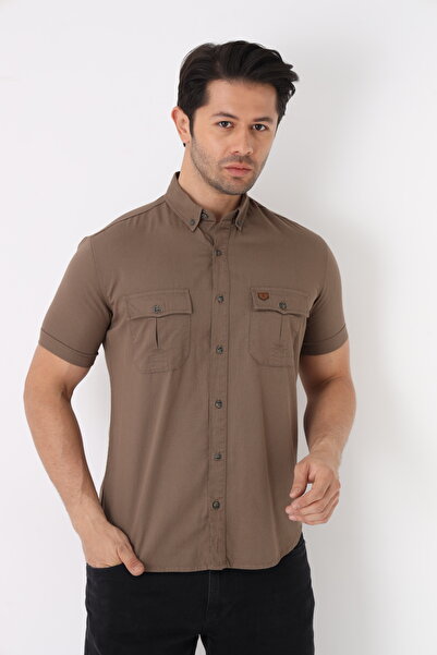 Cordial Erkek Pamuklu Regular Fit Kısa Kol Çift Cep Kapaklı Gömlek