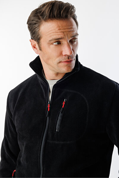 GENIUS STORE Jachetă de exterior pentru bărbați din fleece - cu fermoar complet, 3 buzunare, fleece tactic