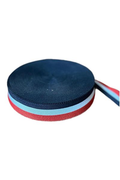 ŞENEL DAR DOKUMA 4cm red white navy blue color striped jacquard webbing elastic- flat elastic- elastic band / 1m