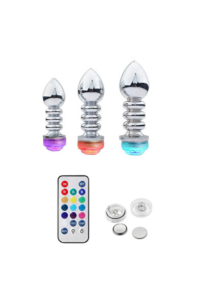 ATL34 BOĞUMLU LED IŞIKLI KUMANDANLI ANAL VAJİNAL PLUG KÜÇÜK BOY GÜMÜŞ RENK 10,1CM