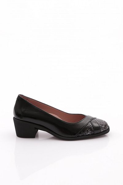 DGN Pantofi de damă cu toc înalt din piele naturală, neagră, lacuită, șarpe 2321453