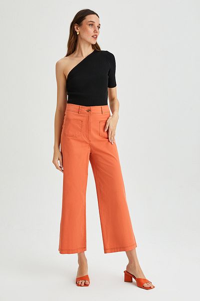 Park Karon Women's Garni Stitched Pocket Detail Flare Leg Gabardine Trousers