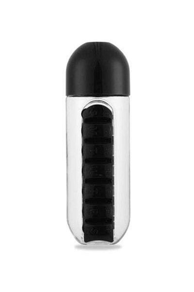 HALAMODO Water Bottle With Built-In Daily Pill Box Organizer Grey 15cm