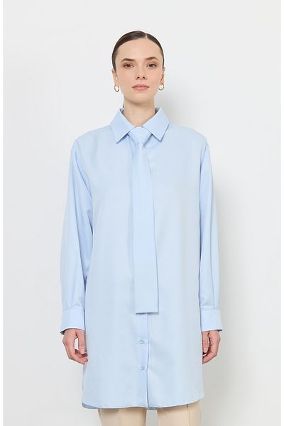 Fatma Atasoy Cămașă Baby Blue cu cravată