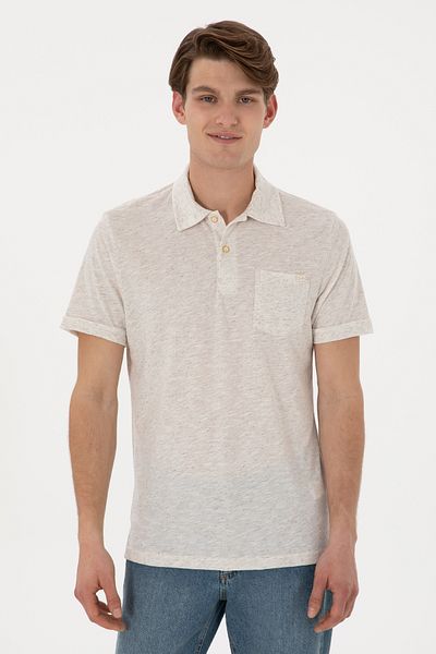U.S. Polo Assn. Ανδρικό μπλουζάκι κρέμας με γιακά πόλο κανονική εφαρμογή 50299752-vr071