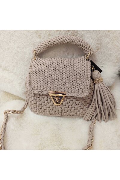 HAYAL ALEM KADIN EL YAPIMI TIĞ İŞİ PENYE İP ÇANTA GRİ