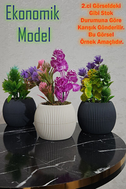 LUZAB 3'lü Mini Karışık Set Ekonomik Model Saksıda Yapay Çiçek Gerçek Yosunlu