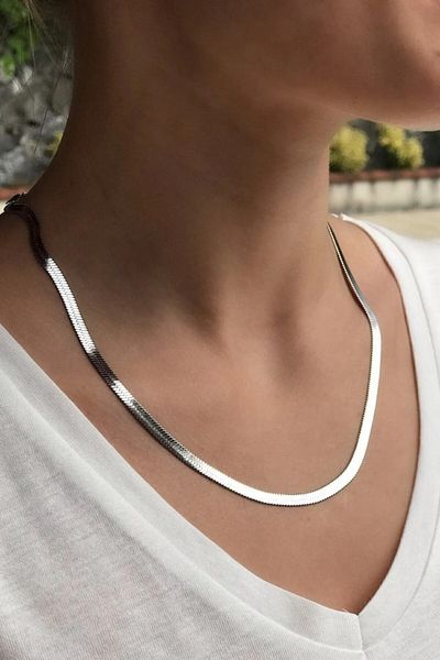 The Collection Tarnish Free Guaranteed Silver Flat Chain Italian 316L Steel Necklace