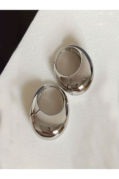 AychaAksesuar Imported Steel Vip Silver Color Cambered Hoop Earring