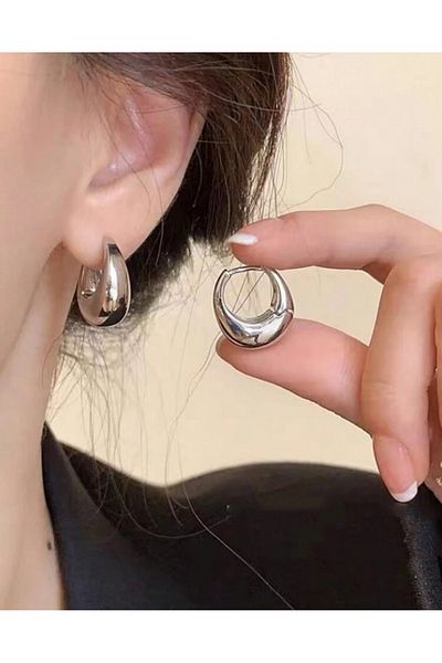 AychaAksesuar Imported Steel Vip Silver Color Cambered Hoop Earring