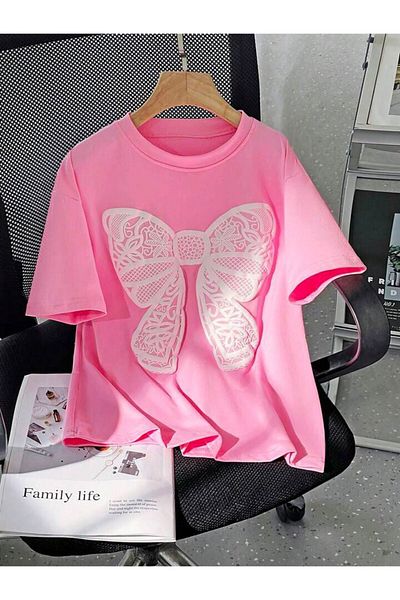Afternoon Kids Tricou pentru fete cu imprimeu roz „panglică”.