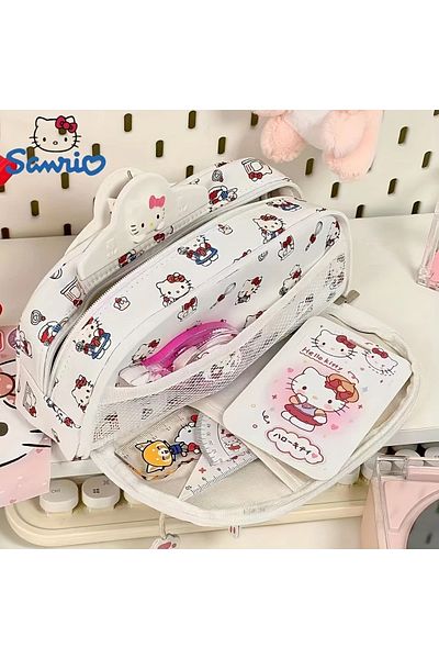 GlassySKY High Capacity Double Zipper Hello Kitty Multifunctional Pen Holder