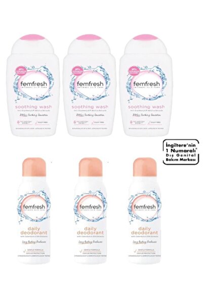 Femfresh Genital Bölge Rahatlatıcı Yıkama Jeli 250 ml 3 Adet Deodorant 125 ml 3 Adet