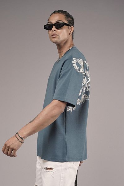 king brich Μπλουζάκι με έθνικ μοτίβο πίσω με στάμπα Oversize Fit