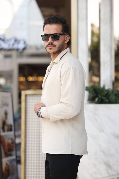 Tex Republic Ανδρικό πουκάμισο με κρέμα casual κοπής με υφή Oversize Casual Aerobin