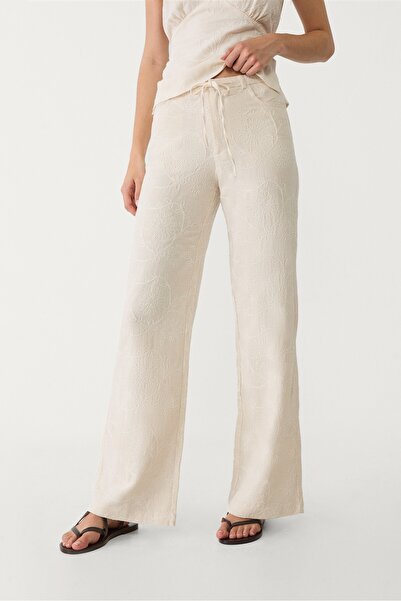 Stradivarius Linen blend embroidered straight-leg trousers